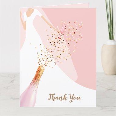 Bride in Gown on Rose Quartz Bridal Shower Thank You Invitations