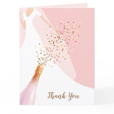 Bride in Gown on Rose Quartz Bridal Shower Thank You Invitations