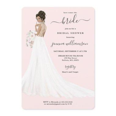 Bride in Lace Gown Bridal Shower Invitations