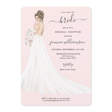 Bride in Lace Gown Bridal Shower Invitations