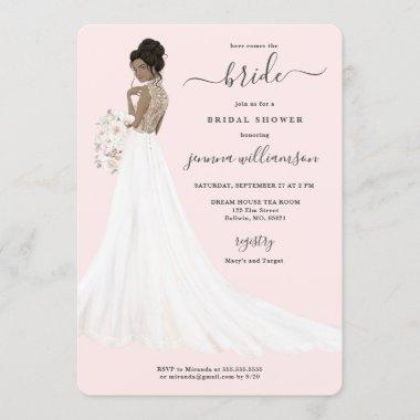 Bride in Lace Gown Bridal Shower Invitations