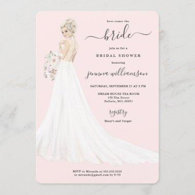 Bride in Lace Gown Bridal Shower Invitations
