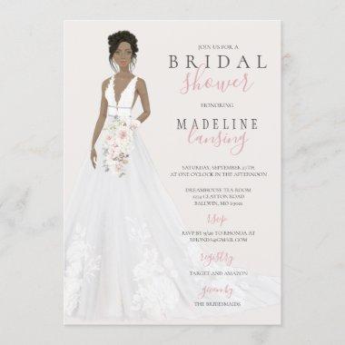Bride in Lace Wedding Gown Bridal Shower Invitations