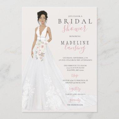Bride in Lace Wedding Gown Bridal Shower Invitations