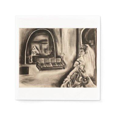 Bride in Mirror Charcoal Drawing bridal napkins