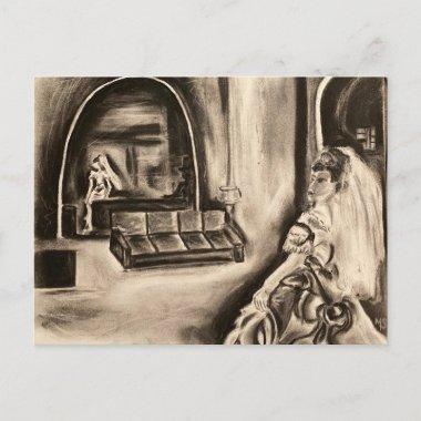 Bride in Mirror Charcoal Drawing wedding invite