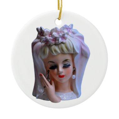 Bride in Pink Head Vase Manicure Bridal Shower Ceramic Ornament