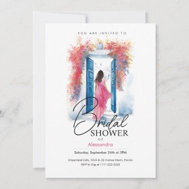 Bride in Santorini | Greek Theme | Bridal Shower Invitations