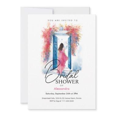 Bride in Santorini | Greek Theme | Bridal Shower Invitations