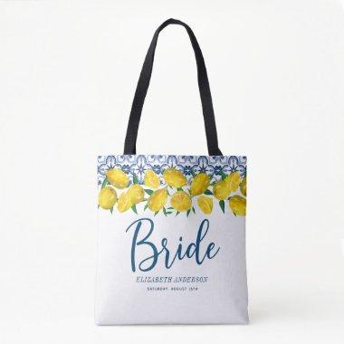 Bride Italian Blue Tile Lemon Boho Wedding Tote Bag