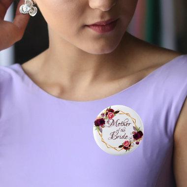 Bride mother watercolored florals burgundy gold button