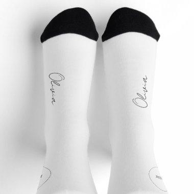 Bride name script personalized wedding favor socks