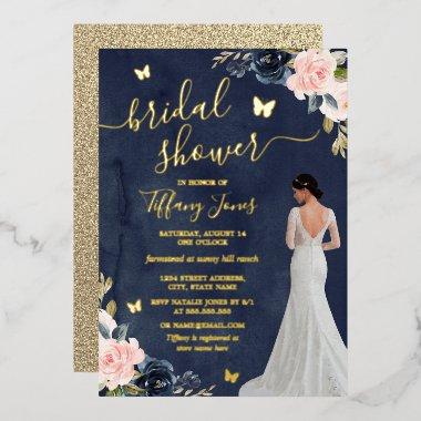 Bride Navy Gold Floral  Foil