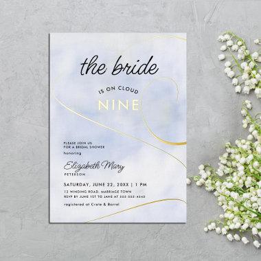 Bride on Cloud 9 Pastel Blue Gold Bridal Shower Foil Invitations