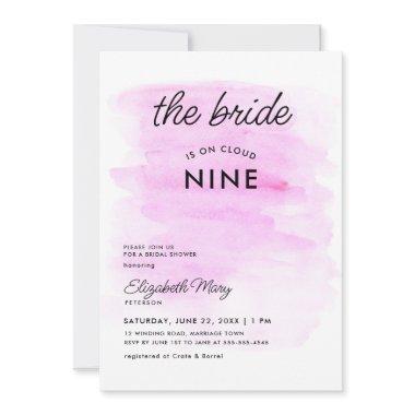 Bride on Cloud 9 Watercolor Fuchsia Bridal Shower Invitations