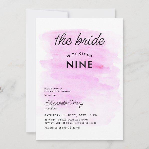 Bride on Cloud 9 Watercolor Fuchsia Bridal Shower Invitations