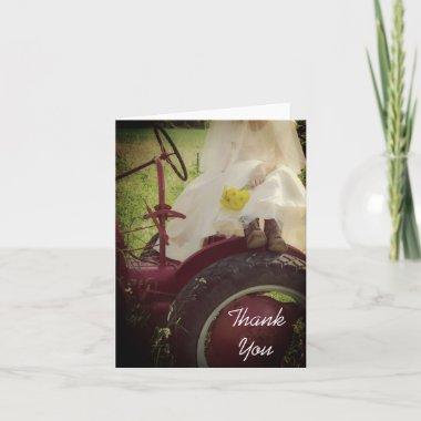 Bride on Red Tractor Farm Wedding Thank You Note