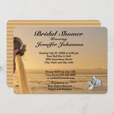 Bride on Sunset Beach Bridal Shower Invitations