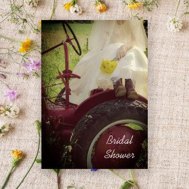 Bride on Tractor Country Farm Bridal Shower Invitations