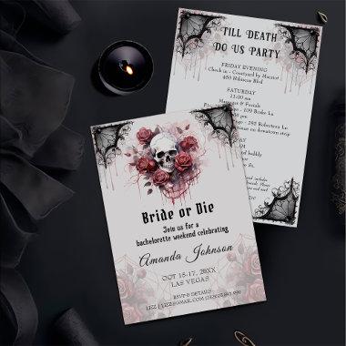Bride or Die Gothic Rose Skull Bachelorette Party Invitations