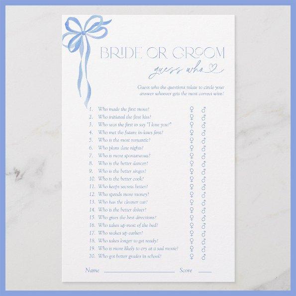 Bride Or Groom Guess Who Blue Bow Shower Game