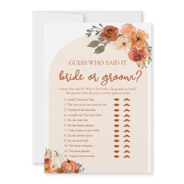 Bride or Groom Guess Who Said it Bridal Shower Invitations