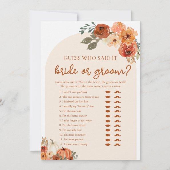 Bride or Groom Guess Who Said it Bridal Shower Invitations