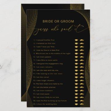 Bride or Groom Guess Who Said it Game Black & Gold