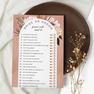 Bride or Groom Guess Who Said it Game Boho Florals
