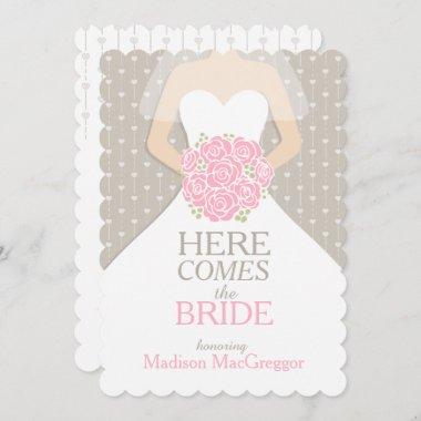 Bride pink bouquet graphic bridal shower invite
