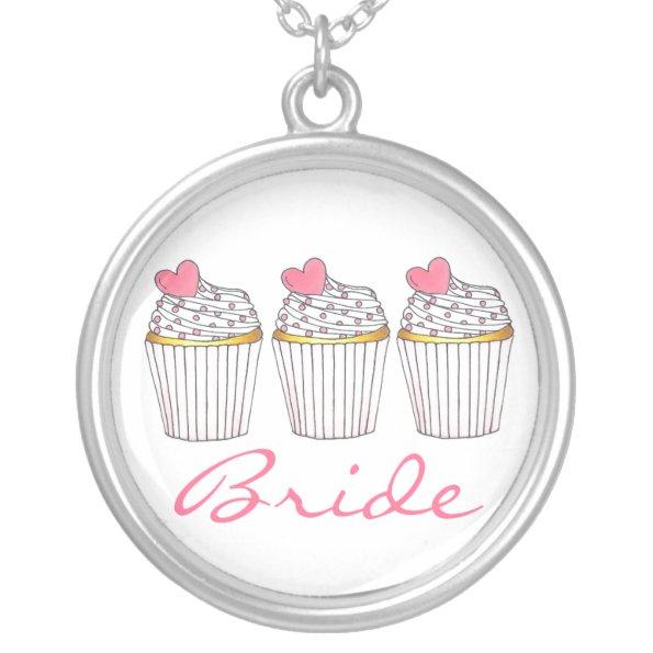 Bride Pink Heart Cupcake Cupcakes Bridal Necklace