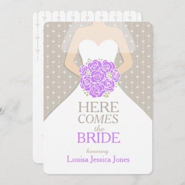Bride purple bouquet graphic bridal shower invite