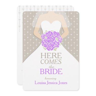 Bride purple bouquet graphic bridal shower invite