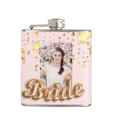 Bride rose gold stars sparkle glam photo flask