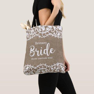 Bride Rustic Lace Burlap Wedding Personalized Tote Bag