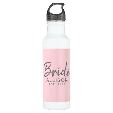 Bride Script Blush Pink Established Personalized Stainless Steel Water Bottle