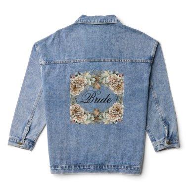 Bride Script Modern Watercolor Floral Wedding Denim Jacket