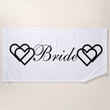 Bride Script White Black Hearts Wedding Beach Towel