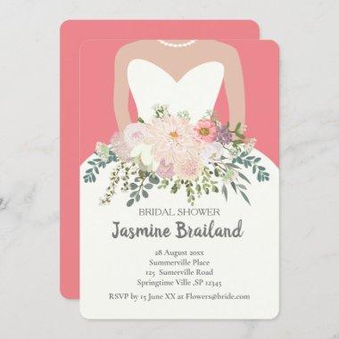 Bride silhouette with floral bouquet bridal shower Invitations