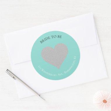 BRIDE Silver Heart Wedding Suite Return Address Classic Round Sticker