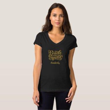Bride Squad Black and Gold Word Art Personalized  T-Shirt