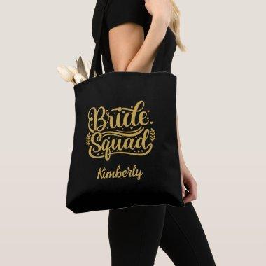 Bride Squad Black and Gold Word Art Personalized Tote Bag