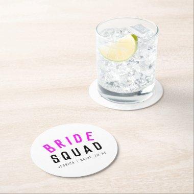 Bride Squad | Hot Pink Bachelorette Bridesmaid Round Paper Coaster