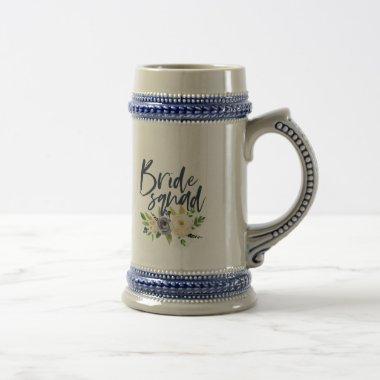bride squad navy floral bachelorette  beer stein