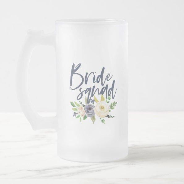 bride squad navy floral bachelorette bridal shower frosted glass beer mug