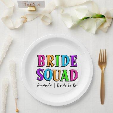 Bride Squad | Neon Rainbow Bachelorette Bridesmaid Paper Plates