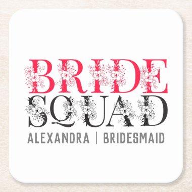 Bride Squad | Pink Bachelorette Party Bridesmaid Square Paper Coaster