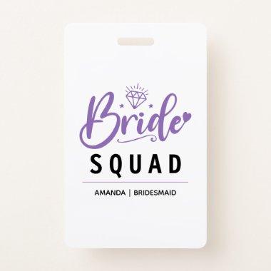 Bride Squad Purple Bachelorette Bridesmaid Badge