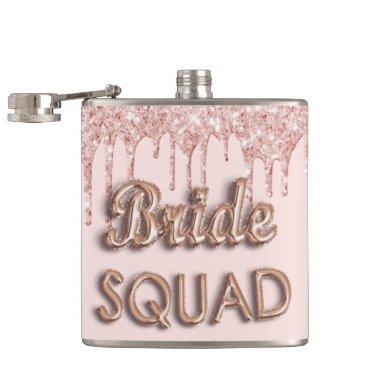 Bride squad rose gold glitter blush bachelotette flask