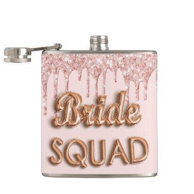 Bride squad rose gold glitter pink bachelotette flask